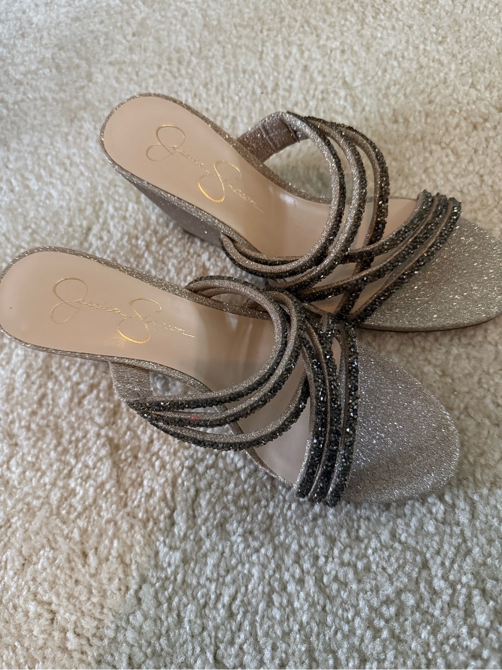 NEW Jessica Simpson Champagne Glitter Multi-Strap Wedges - Picture 9 of 9